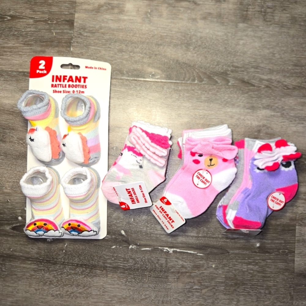 Girls Baby‎ Infant Booties And Socks. 20 Count Pink Purple, Pastel Colors…